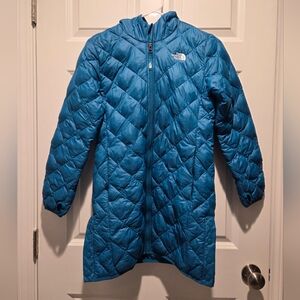 The North Face Girl's Size L Teal Thermoball Hooded Insulated Long Coat EUC!